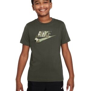 NWT S Nike Big Kids Sportswear Cotton Logo Graphic T-Shirt - Cargo Khaki
